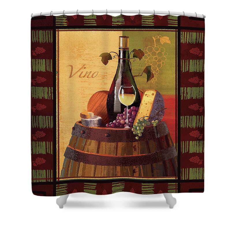 Wine And Cheese Art Shower Curtain featuring the painting Wine and Cheese by Kristina Vardazaryan