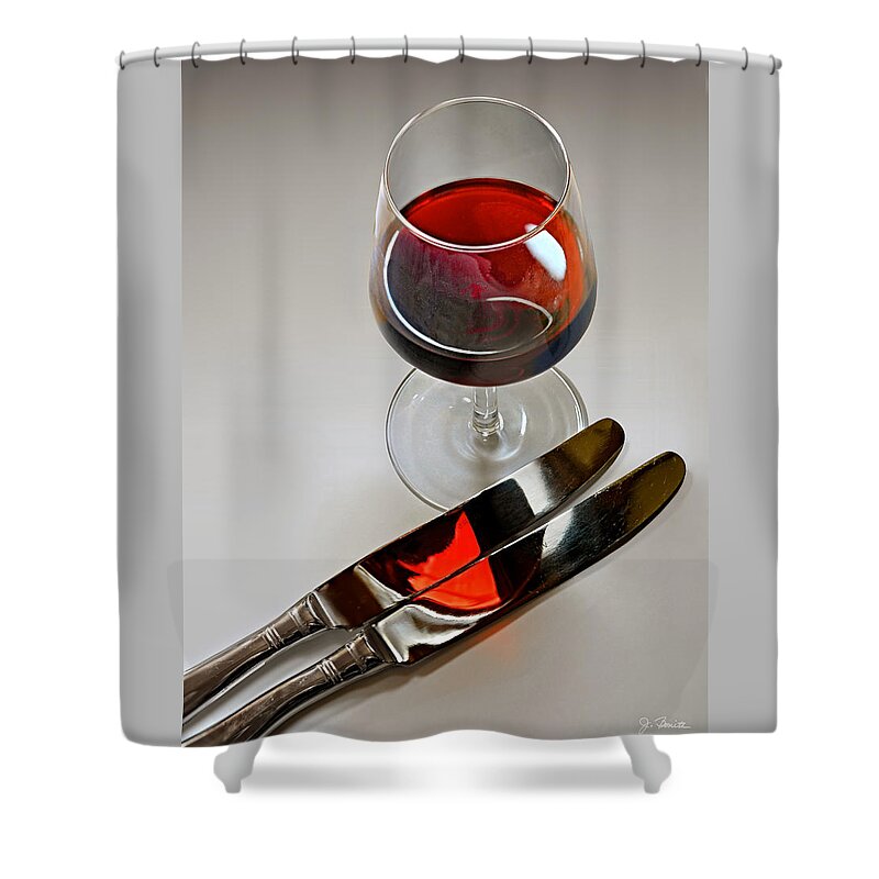 Wine Shower Curtain featuring the photograph Wine and Knives by Joe Bonita