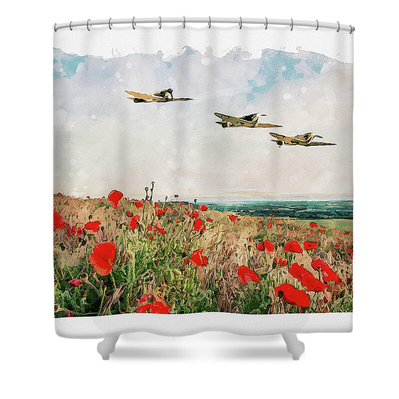Spitfire Poppies Shower Curtain featuring the digital art Winged Angels by Airpower Art