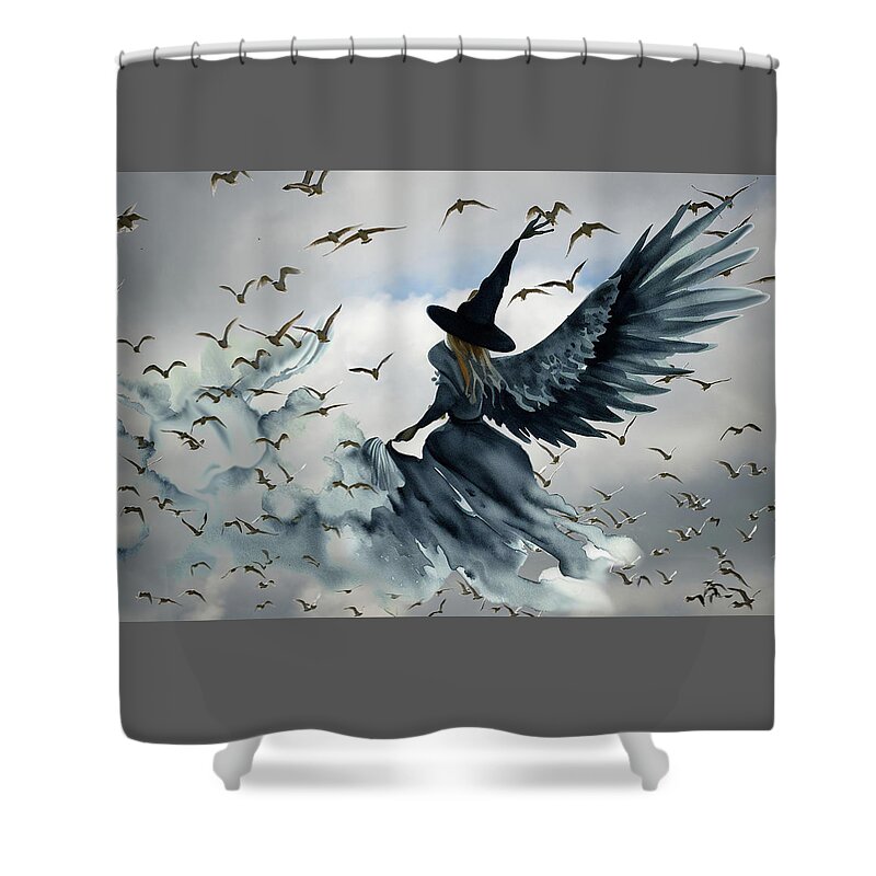 Witch Shower Curtain featuring the digital art Winged Witch by Lisa Yount