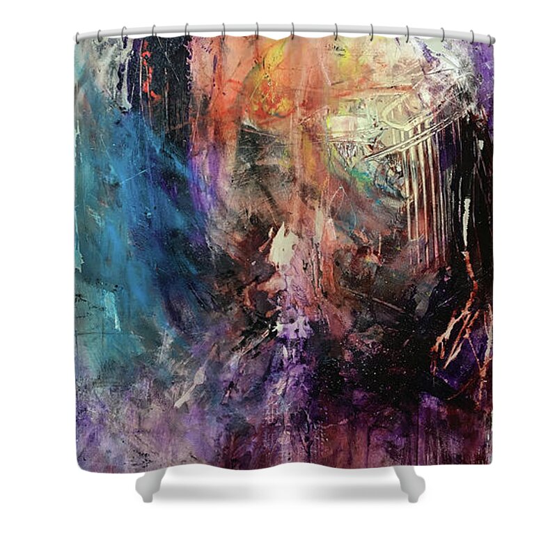 Abstract Art Shower Curtain featuring the painting Wings Tearing Angel by Rodney Frederickson