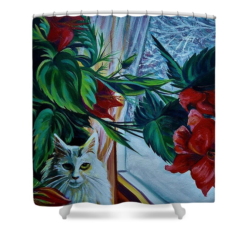 Winter Shower Curtain featuring the painting Winter 2021 by Anna Duyunova