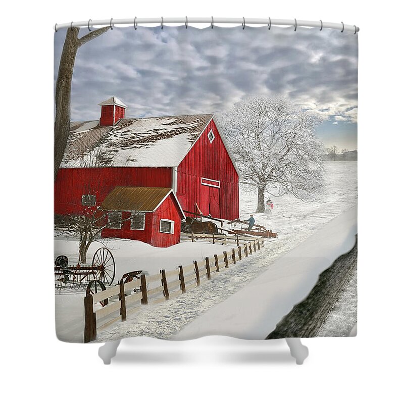 Farm Shower Curtain featuring the photograph Winter - A frosty paradise by Mike Savad
