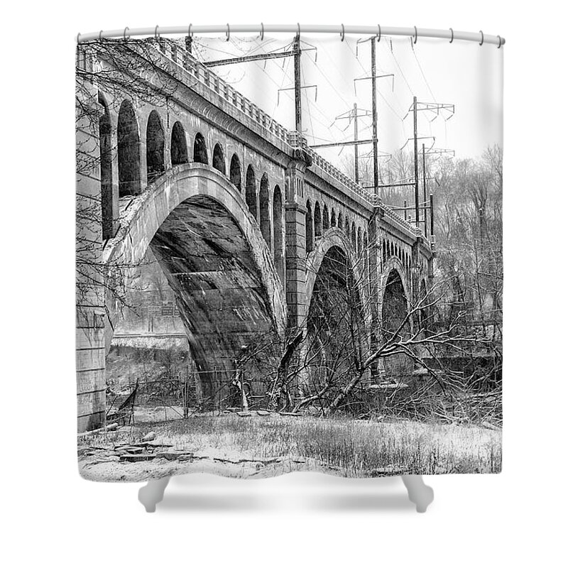 Winter Shower Curtain featuring the photograph Winter at the Manayunk Bridge in Black and White by Philadelphia Photography