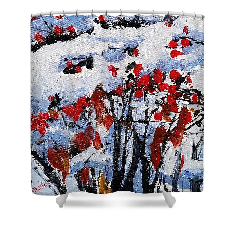 Winter Shower Curtain featuring the painting Winter Berries by Sheila Romard