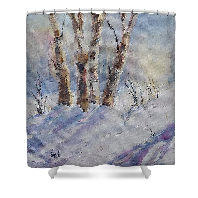 Landscape Shower Curtain featuring the painting Winter Birches by Sheila Romard
