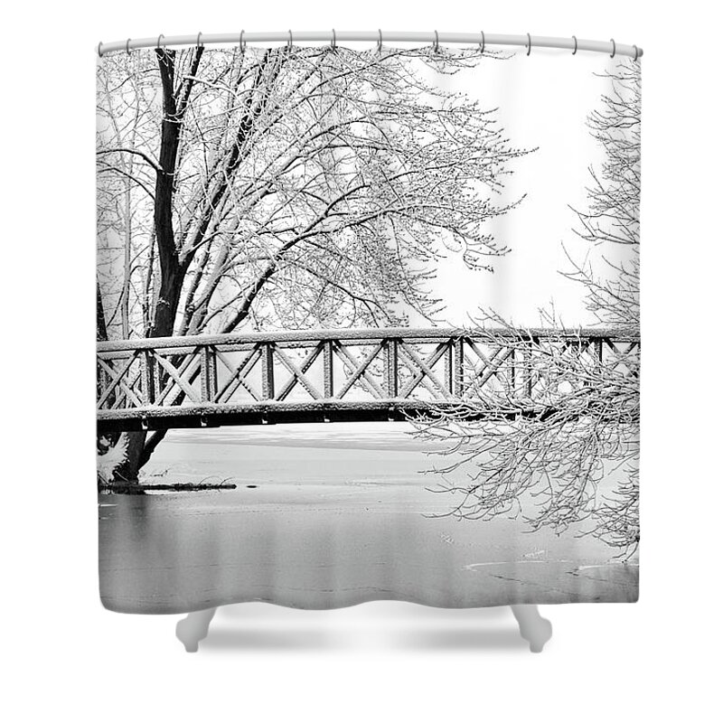 Snow Shower Curtain featuring the photograph Winter Bridge by Susie Loechler