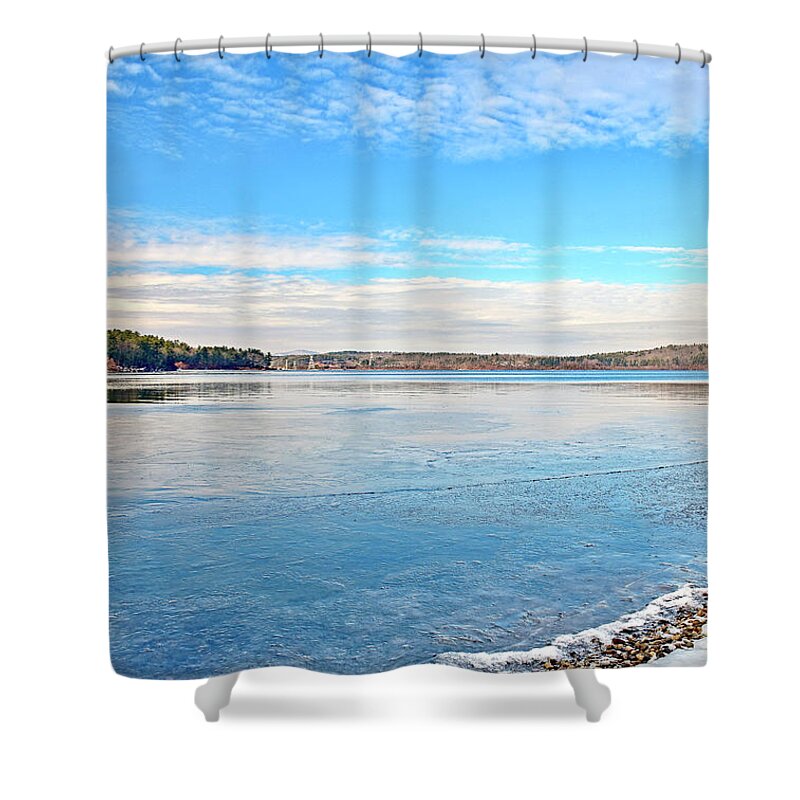 Nature Shower Curtain featuring the photograph Winter day on the water by Monika Salvan