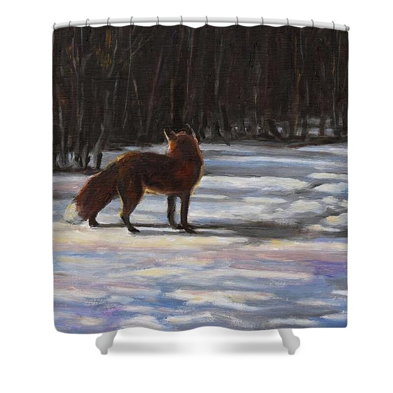Fox Shower Curtain featuring the painting Winter Fox by Eileen Patten Oliver