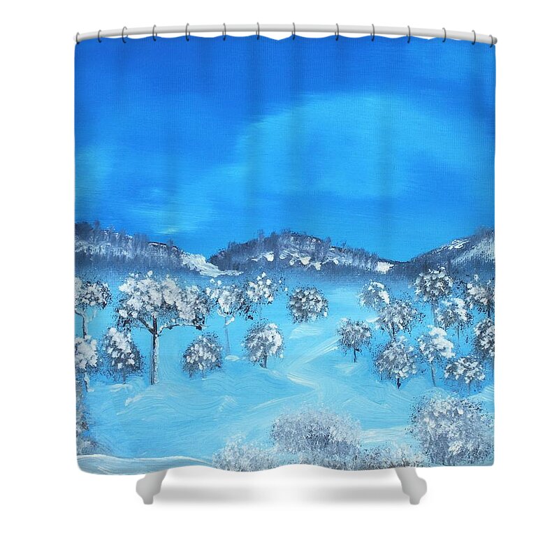 Calm Shower Curtain featuring the painting Winter Hills by Anastasiya Malakhova