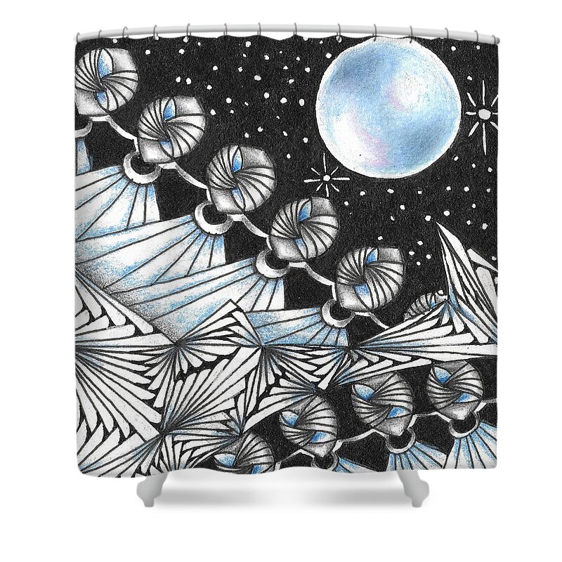 Zentangle Shower Curtain featuring the drawing Winter Is Coming by Jan Steinle