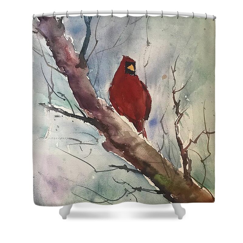 Back Yard Birds Shower Curtain featuring the painting Winter is in by George Jacob