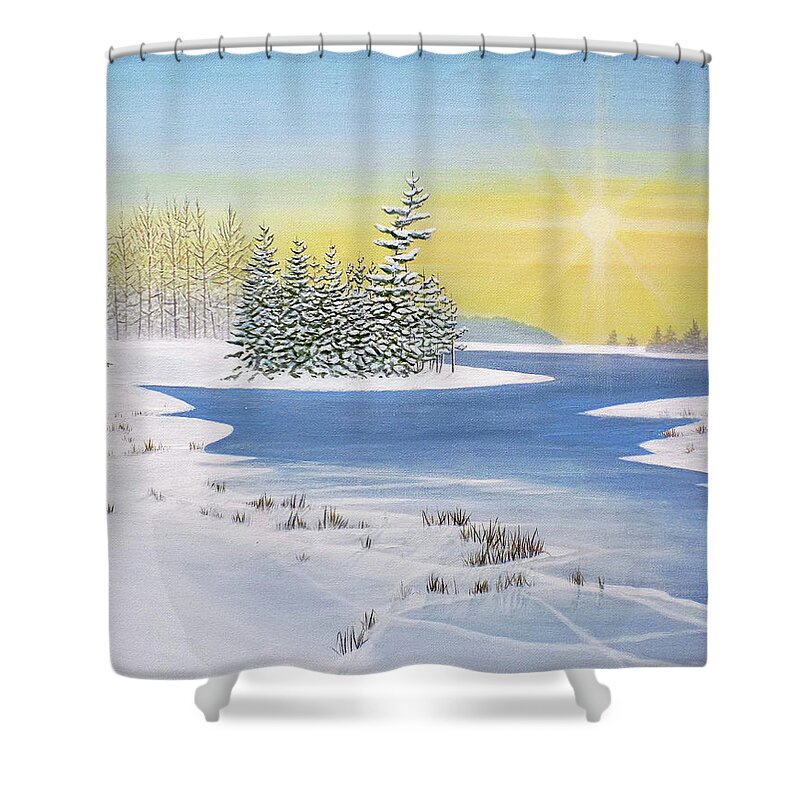 Winter Shower Curtain featuring the painting Winter Lake by Kenneth M Kirsch