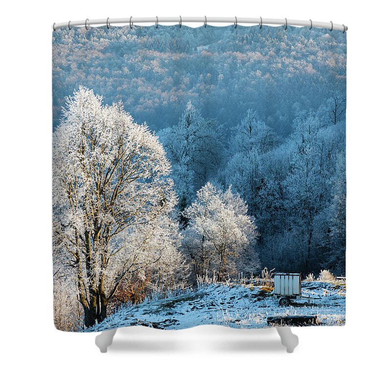Hill Shower Curtain featuring the photograph Winter landscape by Ian Middleton