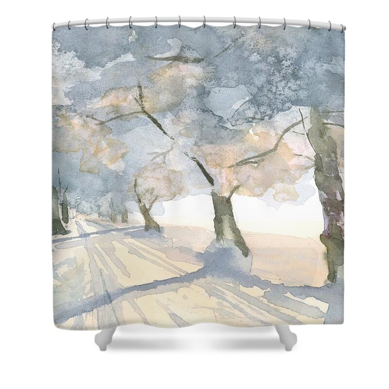 Lanscape Shower Curtain featuring the painting Winter Light by Hiroko Stumpf