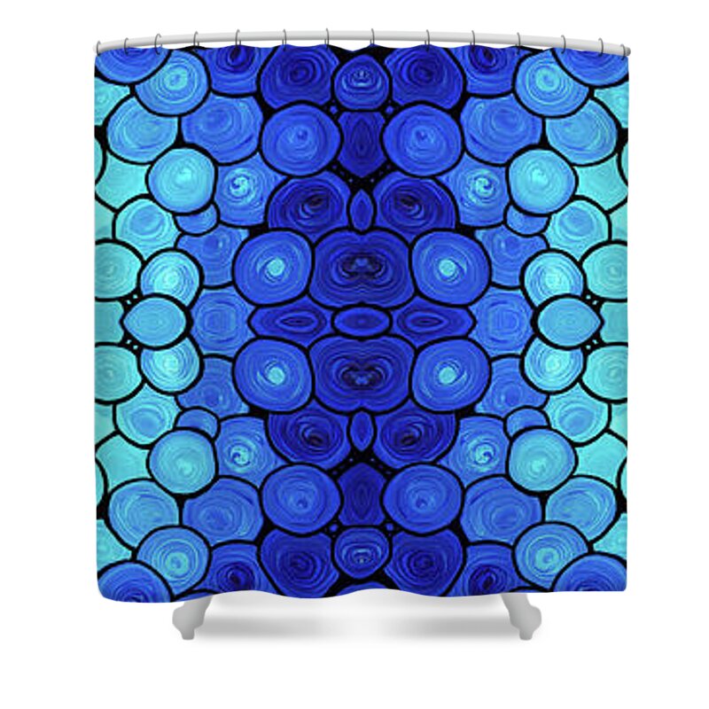 Blue Shower Curtain featuring the painting Winter Lights - Blue Mosaic Art By Sharon Cummings by Sharon Cummings