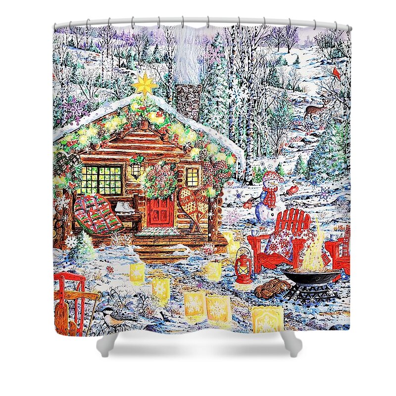 Winter Shower Curtain featuring the painting Christmas Season of Joy by Diane Phalen