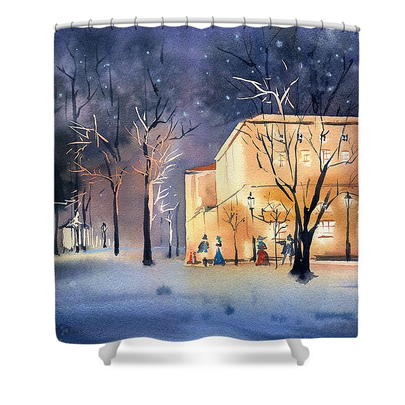Petersburg Shower Curtain featuring the painting Winter Night at Pavlovsk Palace by Dora Hathazi Mendes