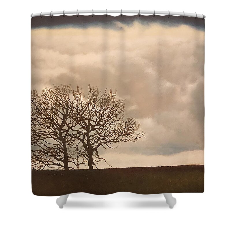  Shower Curtain featuring the painting Winter Sky. by Caroline Philp