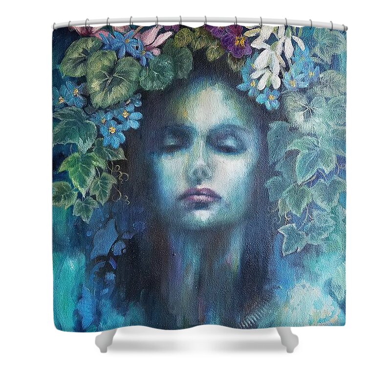 Blues Portrait Winter Solstice Flowers Shower Curtain featuring the painting Winter Solstice by Caroline Philp