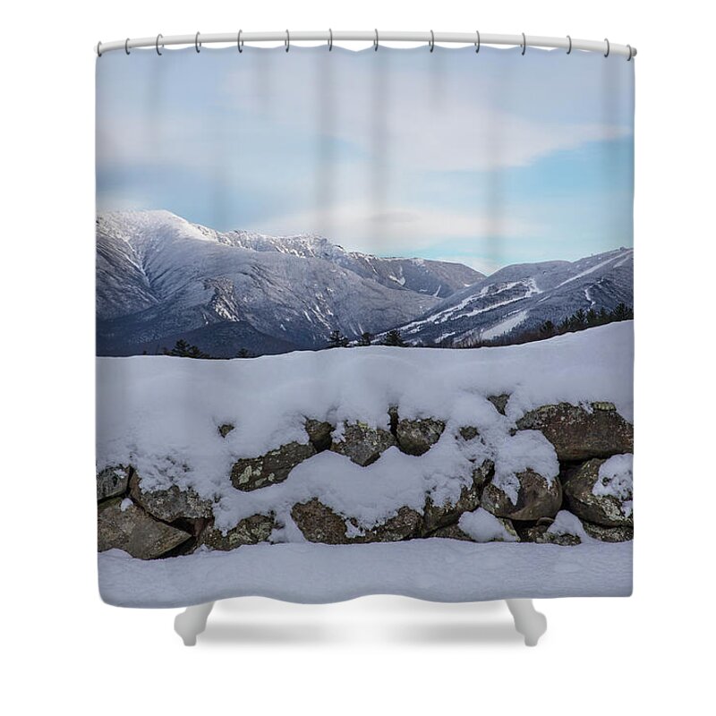 Winter Shower Curtain featuring the photograph Winter Stone Wall Sugar Hill View by Chris Whiton