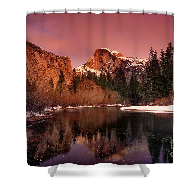 North America Shower Curtain featuring the photograph Winter Sunset Lights Up Half Dome Yosemite National Park by Dave Welling