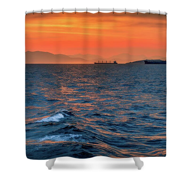Aegean Sea Shower Curtain featuring the photograph Winter Sunset Off the Coast of Greece by Marcy Wielfaert