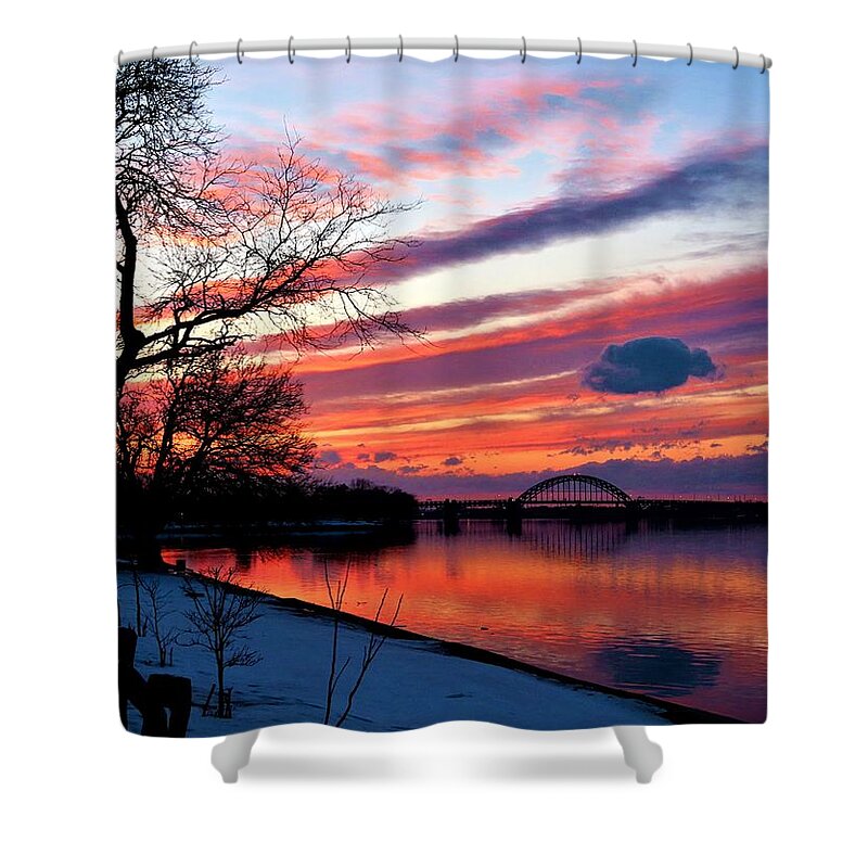 Delaware River Shower Curtain featuring the photograph Winter Sunset on the Delaware River No. Two by Linda Stern