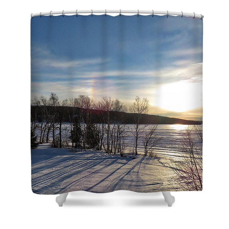 Winter Shower Curtain featuring the photograph Winter Sunset Rainbow by Russel Considine