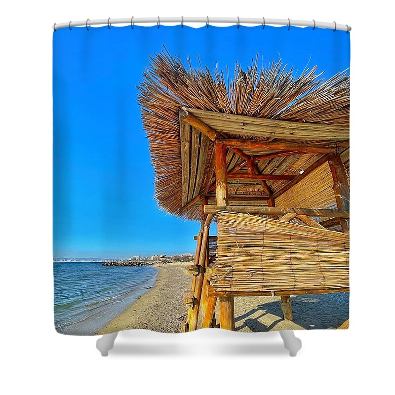 Winter Shower Curtain featuring the photograph Winter Time Lifeguard Post by Maya Mey Aroyo