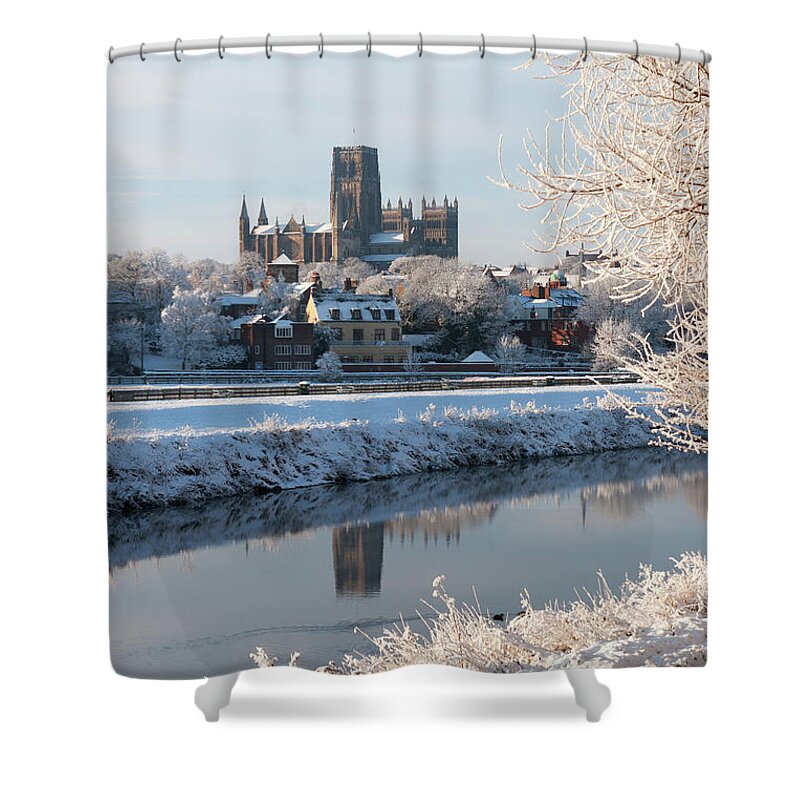 England Uk Shower Curtain featuring the photograph Winter view of Durham Cathedral by Bryan Attewell