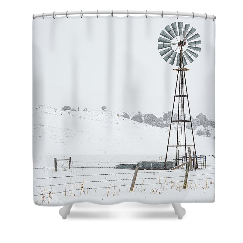 Windmill Shower Curtain featuring the photograph Winter Windmill by Darren White
