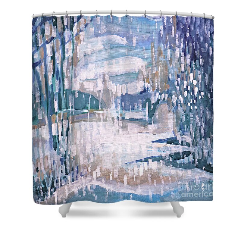 Winter Shower Curtain featuring the painting Wintertime by Tanya Filichkin