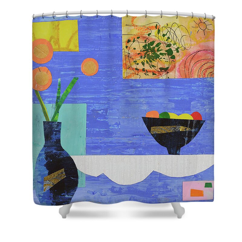Flowers Shower Curtain featuring the mixed media Wish you were here #2 by Julia Malakoff
