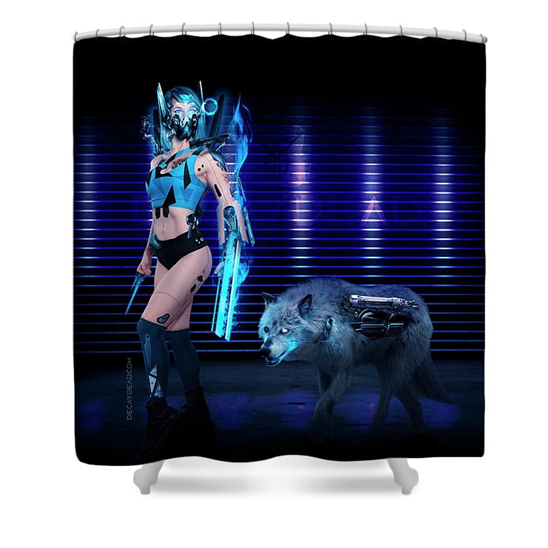 Argus Dorian Shower Curtain featuring the digital art Wolf Assassin Death by the Blue Flame by Argus Dorian