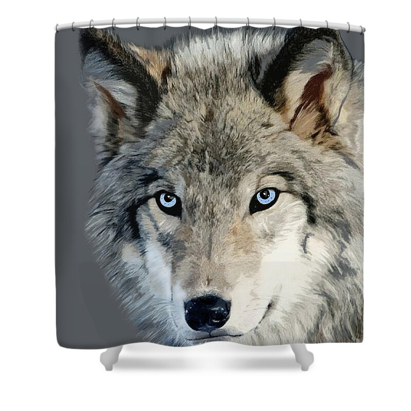 Nature Shower Curtain featuring the mixed media Wolf by Judy Link Cuddehe