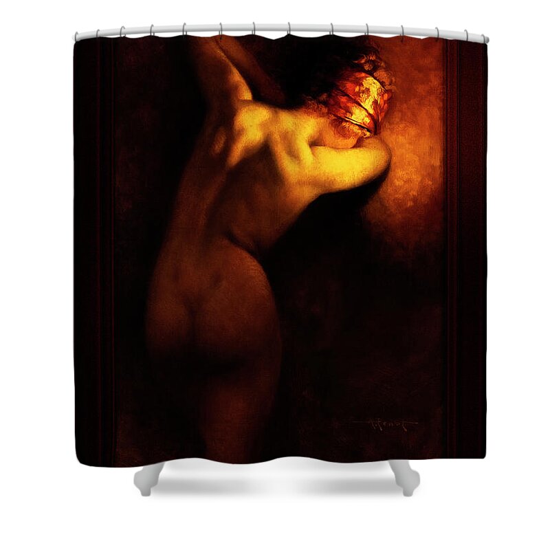 Nude Female Portrait Shower Curtain featuring the painting Woman By Golden Light by Albert Joseph Penot Classical Art Old Masters Reproduction by Rolando Burbon