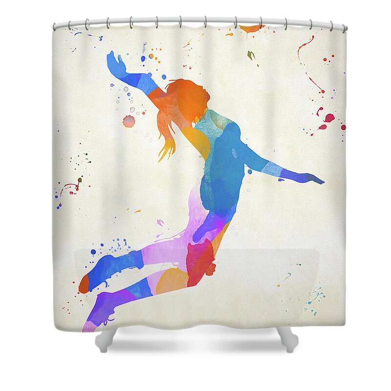 Woman Volleyball Player Color Splash Shower Curtain featuring the painting Woman Volleyball Player Color Splash by Dan Sproul