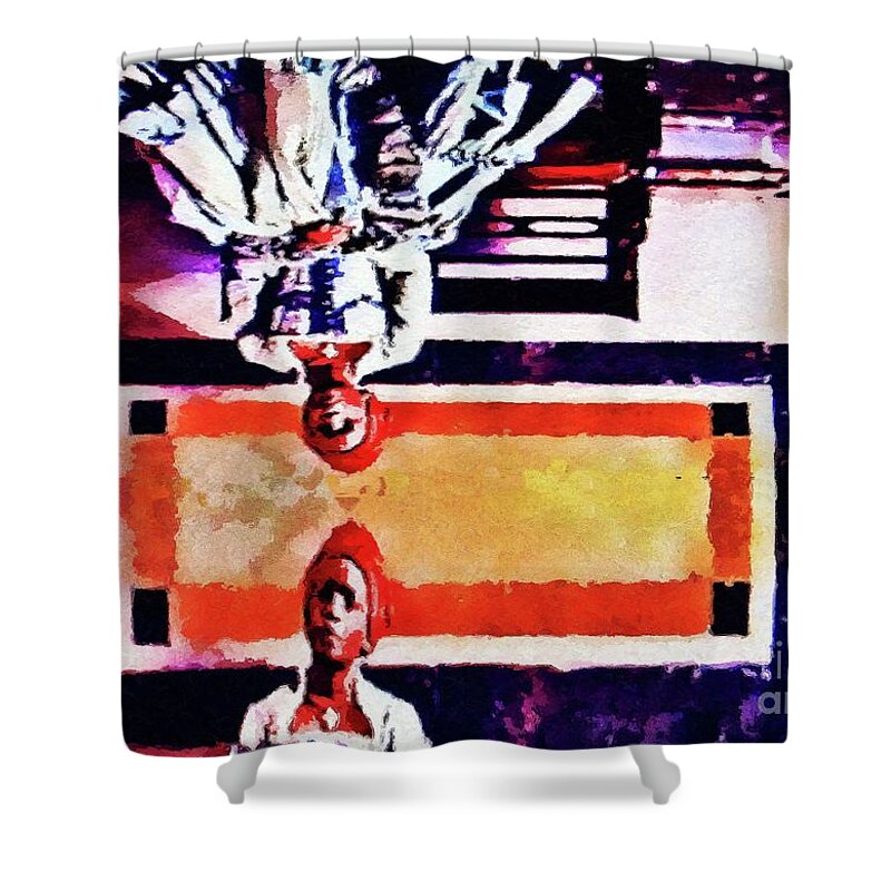 Juneteenth Shower Curtain featuring the painting Woman with Herstory Heavy on Her Mind by Aberjhani