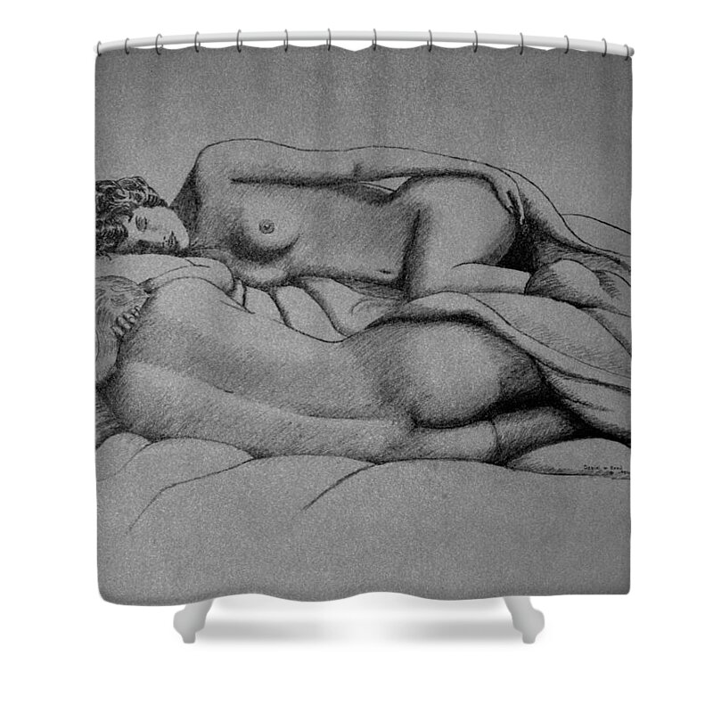 Nude Shower Curtain featuring the drawing Women Sleeping by Daniel Reed