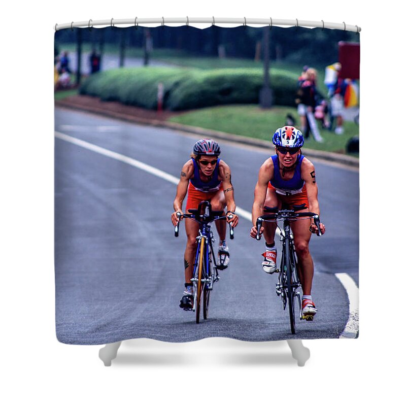 Andrea Ratkovic Shower Curtain featuring the photograph Women's Pro Duathlon in Georgia in 2002 by William Kuta