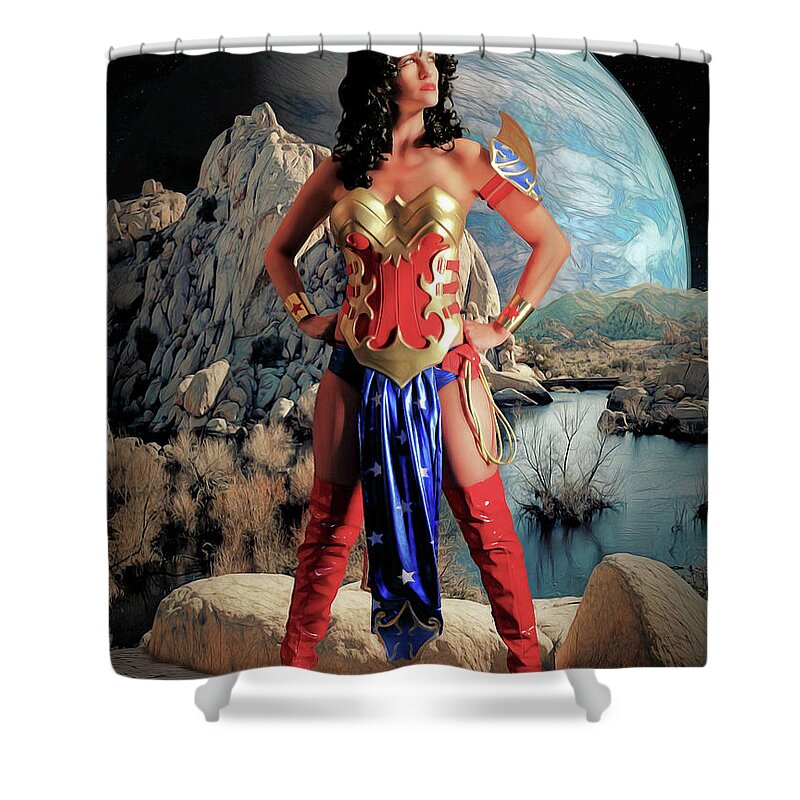 Wonder Shower Curtain featuring the photograph Wonder Woman Planet by Jon Volden