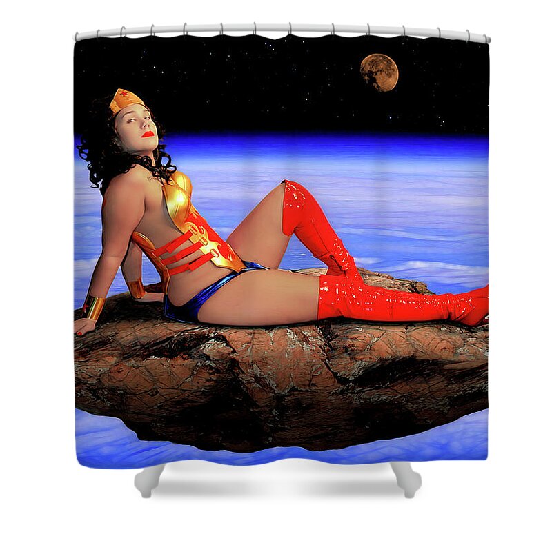 Wonder Shower Curtain featuring the photograph Wonder Woman Rock by Jon Volden
