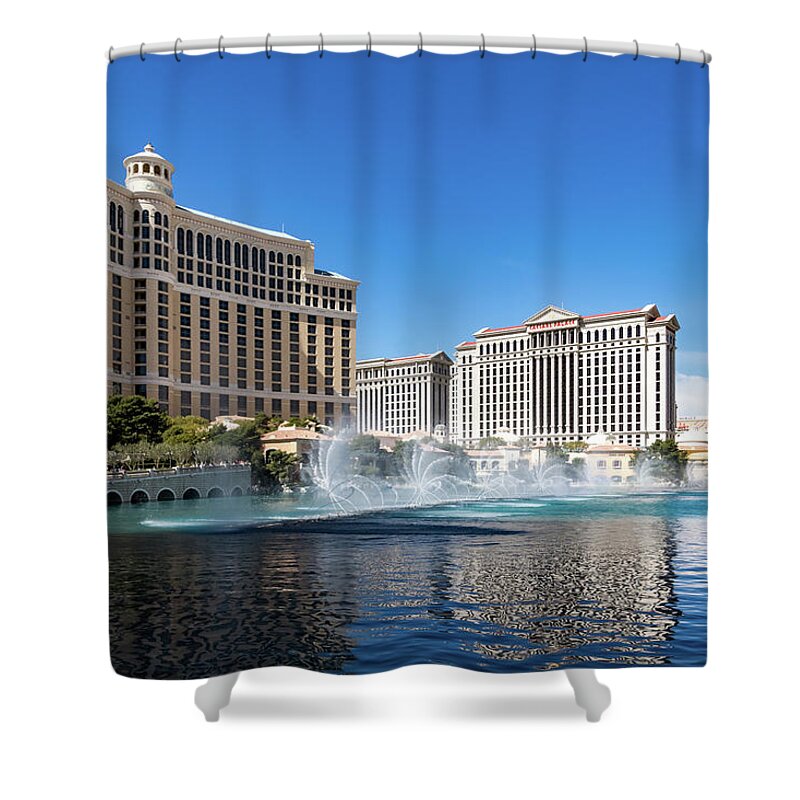 Splendiferous Shower Curtain featuring the photograph Wonderful Dancing Fountains - Bellagio Las Vegas by Georgia Mizuleva