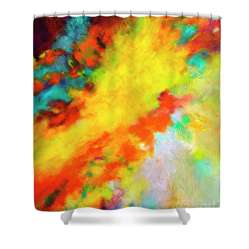 Abstract Shower Curtain featuring the painting Wonderment Canvas Three by Sally Trace