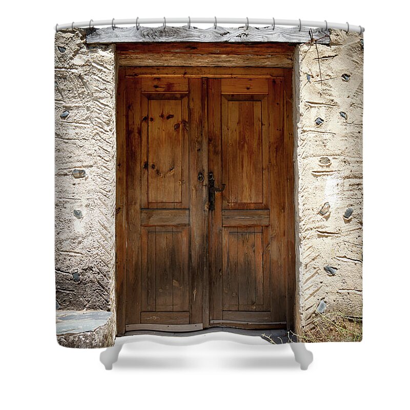 Samaria Gorge Shower Curtain featuring the photograph Wooden Door by Rich S