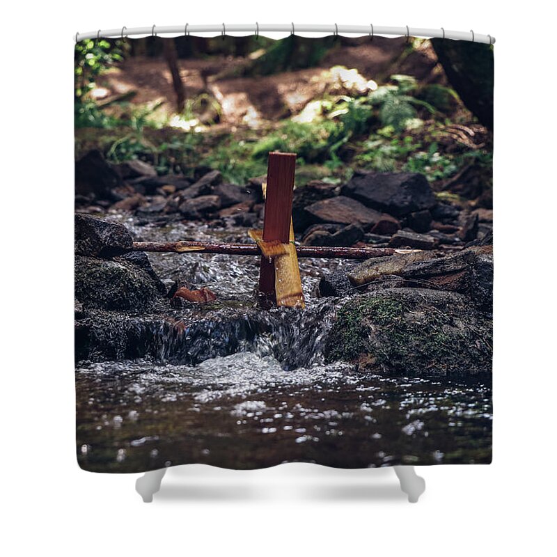 Generate Shower Curtain featuring the photograph Wooden mill driven by a river by Vaclav Sonnek