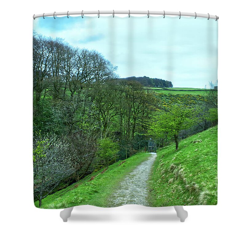 Woodland Pathway Shower Curtain featuring the photograph Woodland pathway in Manchester UK by Pics By Tony