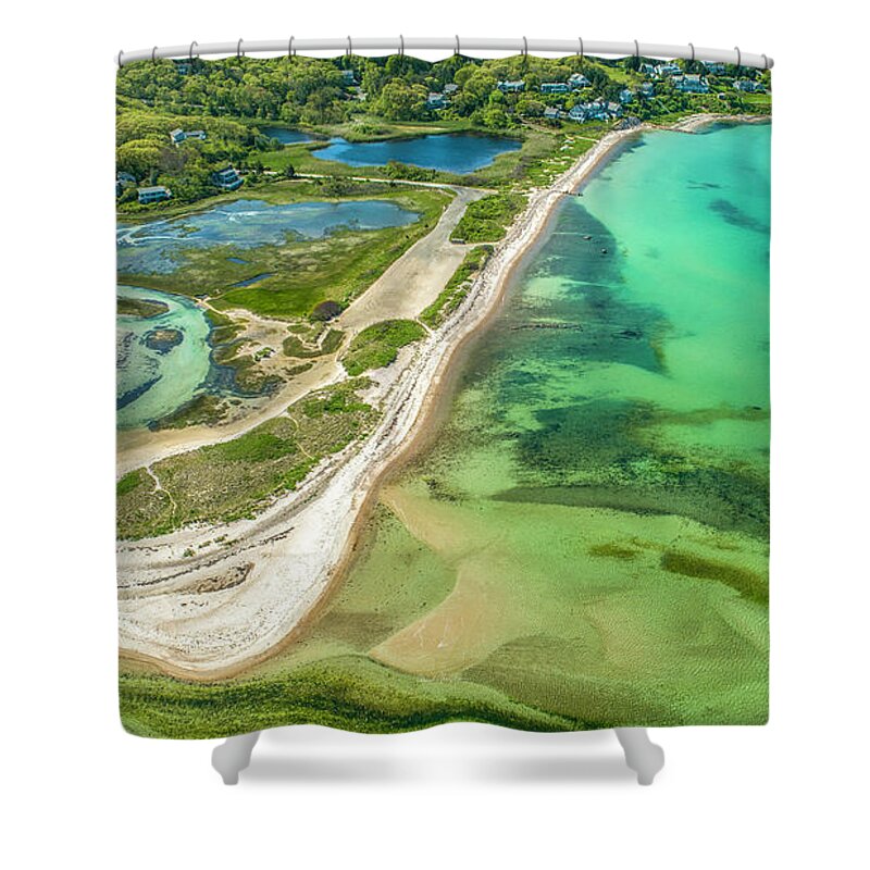 Falmouth Shower Curtain featuring the photograph Woodneck Beach by Veterans Aerial Media LLC
