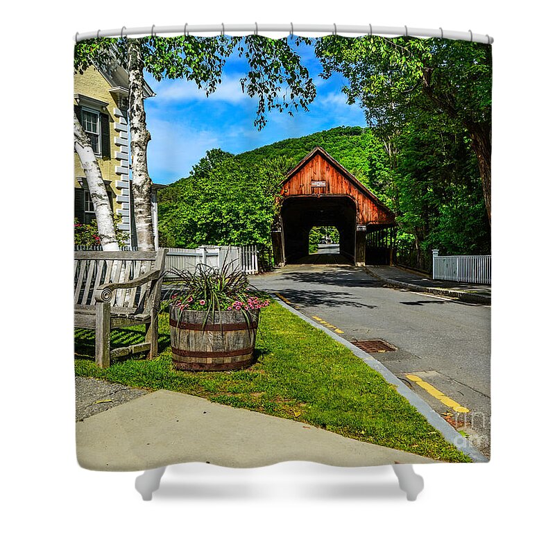 Woodstock Shower Curtain featuring the photograph Woodstock's Middle Covered Bridge by Steve Brown